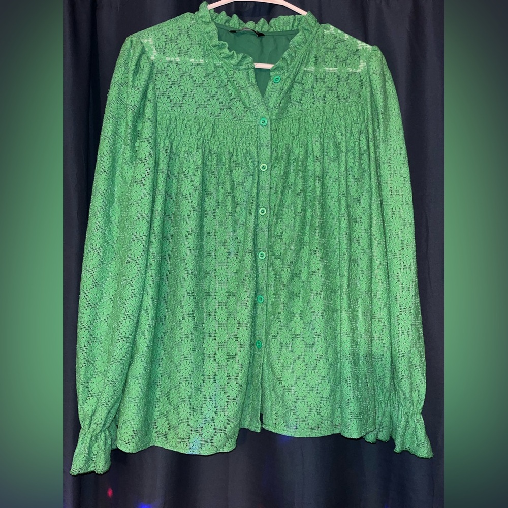 Pretty Garden Chic Green Women's Blouse Size Large